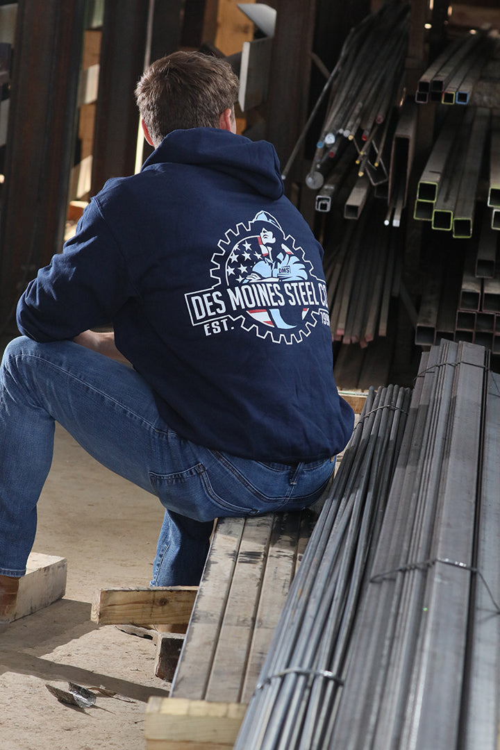 Navy Blue Des Moines Steel Logo Hooded Sweatshirt