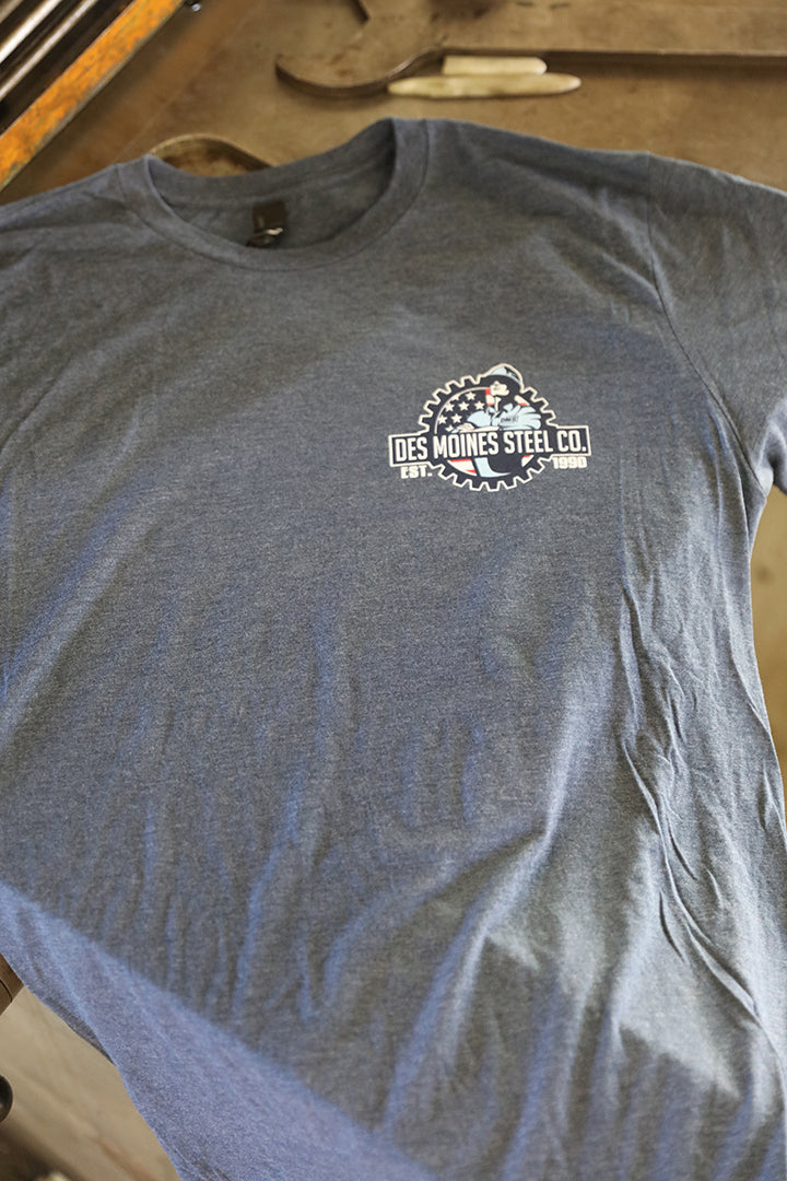 Blue Men of Steel Iron Worker Logo T-Shirt
